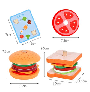 Planet Gates Children Pretend Play Kitchen Toys Hamburger Sandwich Simulation Food Matching Games Montessori Educational Wooden Stacking Toys