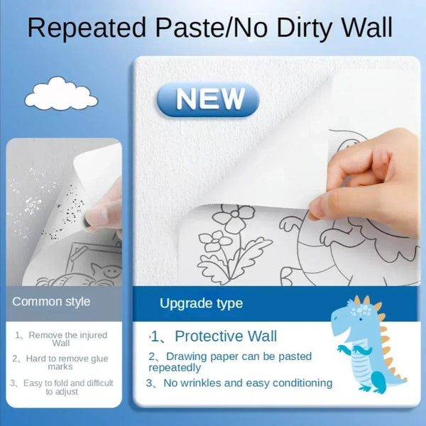 Planet Gates Children's Drawing Roll Sticky Color Filling Paper Graffiti Scroll Coloring Paper Roll for Kids DIY Painting Educational Toys