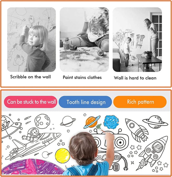 Planet Gates Children's Drawing Roll Sticky Color Filling Paper Graffiti Scroll Coloring Paper Roll for Kids DIY Painting Educational Toys