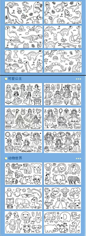 Planet Gates Children's Drawing Roll Sticky Color Filling Paper Graffiti Scroll Coloring Paper Roll for Kids DIY Painting Educational Toys