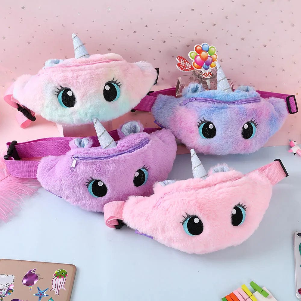 Planet Gates Children's Fanny Pack Cute Unicorn  Plush Toys Belt Gradient Color Chest Bag Cartoon Coin Purse Travel Chest Bag Girls Waist Bag