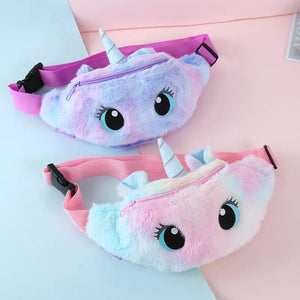 Planet Gates Children's Fanny Pack Cute Unicorn  Plush Toys Belt Gradient Color Chest Bag Cartoon Coin Purse Travel Chest Bag Girls Waist Bag
