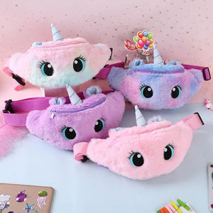 Planet Gates Children's Fanny Pack Cute Unicorn  Plush Toys Belt Gradient Color Chest Bag Cartoon Coin Purse Travel Chest Bag Girls Waist Bag