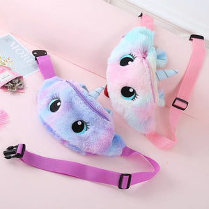 Planet Gates Children's Fanny Pack Cute Unicorn  Plush Toys Belt Gradient Color Chest Bag Cartoon Coin Purse Travel Chest Bag Girls Waist Bag