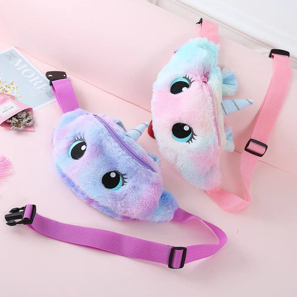 Planet Gates Children's Fanny Pack Cute Unicorn  Plush Toys Belt Gradient Color Chest Bag Cartoon Coin Purse Travel Chest Bag Girls Waist Bag
