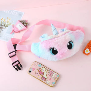 Planet Gates Children's Fanny Pack Cute Unicorn  Plush Toys Belt Gradient Color Chest Bag Cartoon Coin Purse Travel Chest Bag Girls Waist Bag