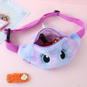 Planet Gates Children's Fanny Pack Cute Unicorn  Plush Toys Belt Gradient Color Chest Bag Cartoon Coin Purse Travel Chest Bag Girls Waist Bag