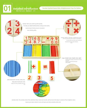 Planet Gates Children's math teaching aids, counting sticks, arithmetic learning box, wooden educational toys, Montessori education