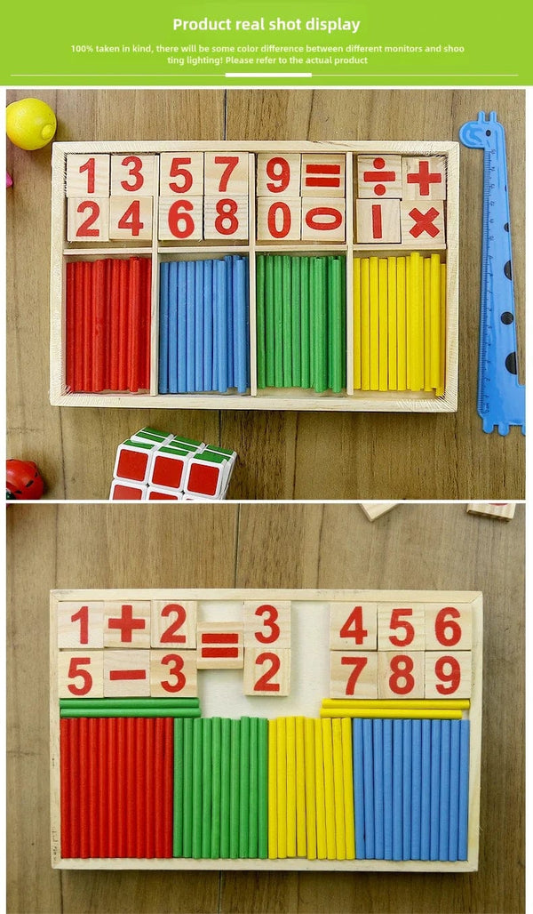 Planet Gates Children's math teaching aids, counting sticks, arithmetic learning box, wooden educational toys, Montessori education