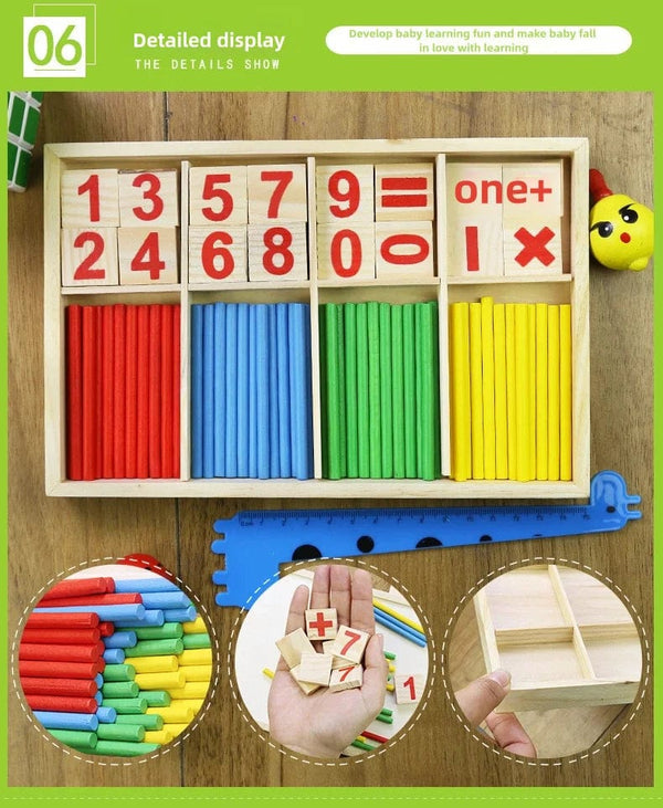 Planet Gates Children's math teaching aids, counting sticks, arithmetic learning box, wooden educational toys, Montessori education