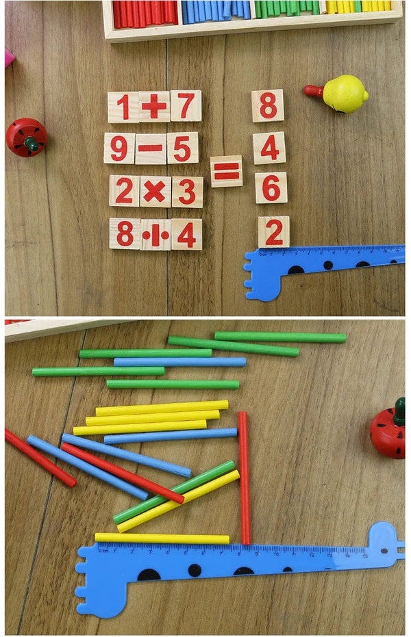 Planet Gates Children's math teaching aids, counting sticks, arithmetic learning box, wooden educational toys, Montessori education