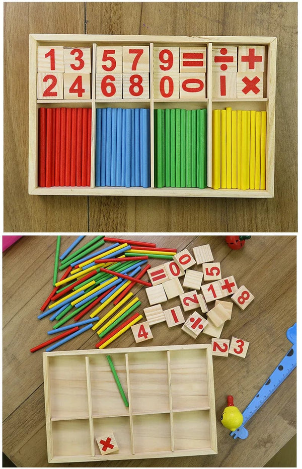 Planet Gates Children's math teaching aids, counting sticks, arithmetic learning box, wooden educational toys, Montessori education