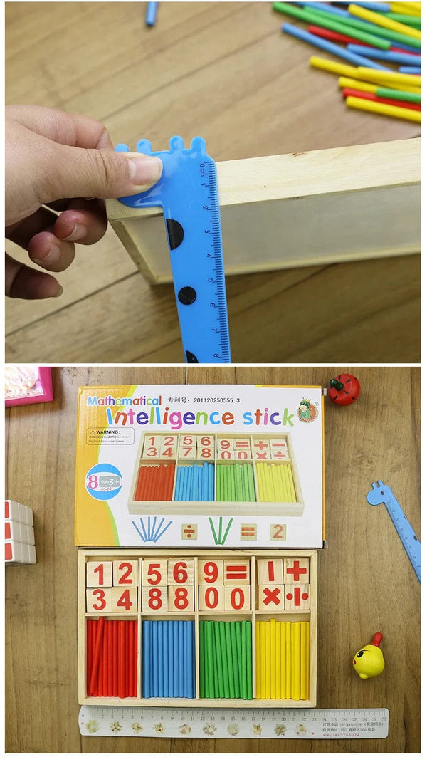 Planet Gates Children's math teaching aids, counting sticks, arithmetic learning box, wooden educational toys, Montessori education