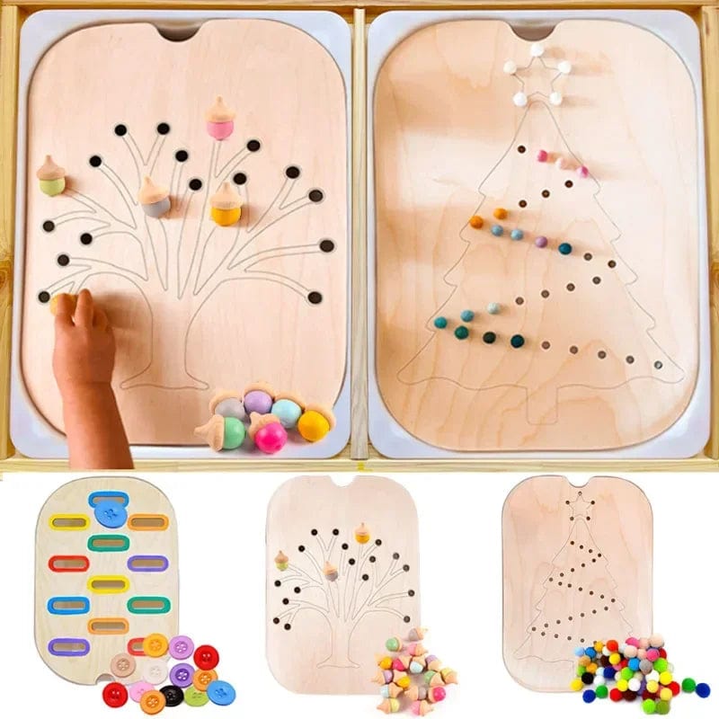 Planet Gates Children's Montessori Sensory Tray Board Game Wooden Christmas Tree Acorn Color Sorter Early Education Training Educational Toys