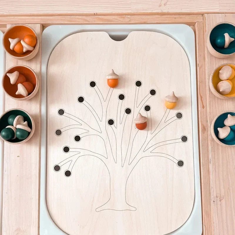 Planet Gates Children's Montessori Sensory Tray Board Game Wooden Christmas Tree Acorn Color Sorter Early Education Training Educational Toys