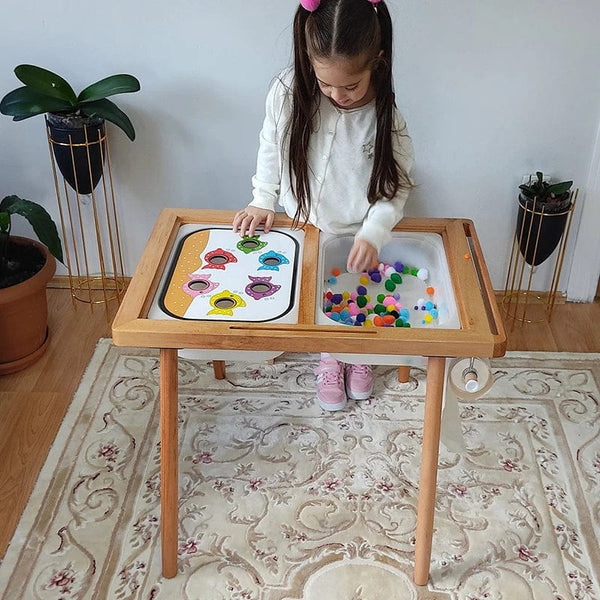 Planet Gates Children's Sensory Tray Table Color Hairball Game Wooden Tile Montessori Early Education Toys Kids Toys Educational Accessories
