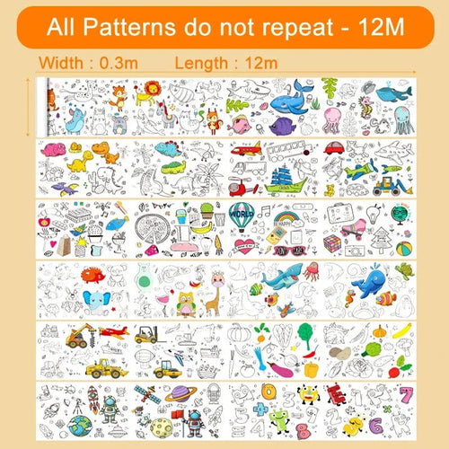 Planet Gates CHINA / 0.3M x 12M 12/6/3M Children's Drawing Roll DIY Graffiti Scroll Color Filling Paper Painting Coloring Paper Roll for Kids Educational Toys