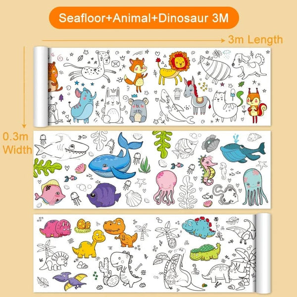 Planet Gates CHINA / 0.3M x 3M 12/6/3M Children's Drawing Roll DIY Graffiti Scroll Color Filling Paper Painting Coloring Paper Roll for Kids Educational Toys