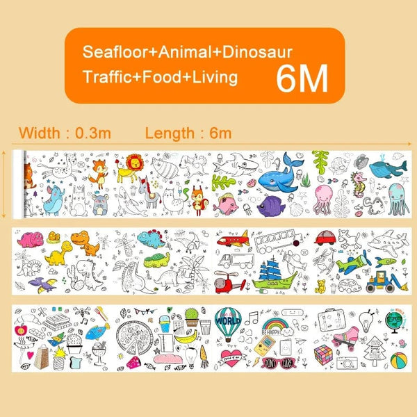 Planet Gates CHINA / 0.3M x 6M 12/6/3M Children's Drawing Roll DIY Graffiti Scroll Color Filling Paper Painting Coloring Paper Roll for Kids Educational Toys
