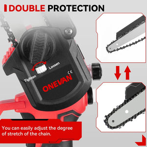 Planet Gates CHINA / 1 Battery US Plug ONEVAN Brushless 8 Inch Electric Saw Automatic Oiler Handheld Garden Pruning Chainsaw Woodworking Tool for Makita 18V Battery