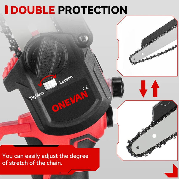 Planet Gates CHINA / 1 Battery US Plug ONEVAN Brushless 8 Inch Electric Saw Automatic Oiler Handheld Garden Pruning Chainsaw Woodworking Tool for Makita 18V Battery