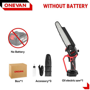 Planet Gates CHINA / 1 Battery US Plug ONEVAN Brushless 8 Inch Electric Saw Automatic Oiler Handheld Garden Pruning Chainsaw Woodworking Tool for Makita 18V Battery