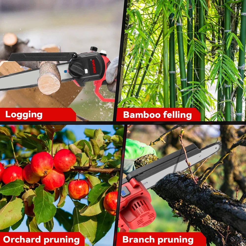Planet Gates CHINA / 1 Battery US Plug ONEVAN Brushless 8 Inch Electric Saw Automatic Oiler Handheld Garden Pruning Chainsaw Woodworking Tool for Makita 18V Battery