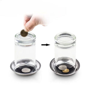 Planet Gates CHINA 1 Pieces Coin Penetration Magic Tricks Quality Stretch Coins Thru Glass Cup Bottom Into Cup Black Hole Magic Props Illusion
