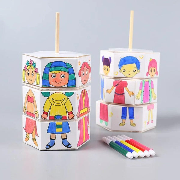Planet Gates CHINA / 1 set random style Children's DIY Craft Toys Novelty Painting Drawing Toys Color Filling Paper Rotating Graffiti Puzzle Educational Toys for Kids