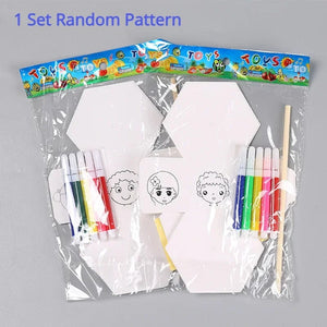 Planet Gates CHINA / 1 set random style Children's DIY Craft Toys Novelty Painting Drawing Toys Color Filling Paper Rotating Graffiti Puzzle Educational Toys for Kids