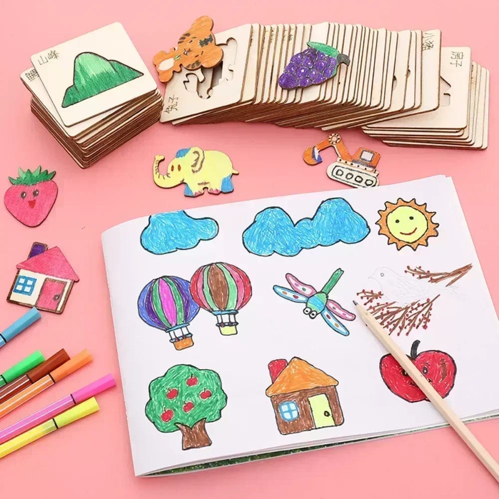 Planet Gates CHINA / 20Pcs random 20pcs Kids Wooden Drawing Toys  Montessori DIY Painting Stencils Template Craft Toys Puzzle Educational Toys for Children Gifts