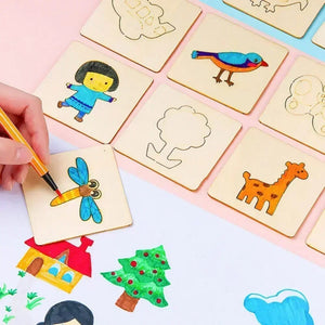 Planet Gates CHINA / 20Pcs random 20pcs Kids Wooden Drawing Toys  Montessori DIY Painting Stencils Template Craft Toys Puzzle Educational Toys for Children Gifts