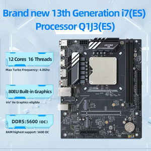 Planet Gates CHINA / Motherboard+CPU ATX DIY Desktop Motherboard with Onboard 13th Kit Interposer Core CPU Q1J3(i7 ES 0000)12C16T Iris Xe Graphics DDR5 RAM