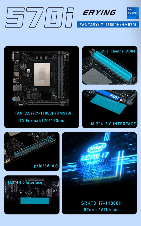 Planet Gates CHINA / Motherboard+CPU ERYING M-ITX DIY Desktop Motherboard with Onboard CPU Core Interpose Kit i7 11800H 8C16T Gaming PC Computer Office Assembly Set