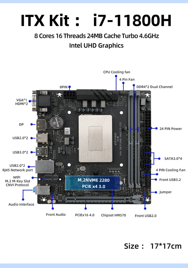 Planet Gates CHINA / Motherboard+CPU ERYING M-ITX DIY Desktop Motherboard with Onboard CPU Core Interpose Kit i7 11800H 8C16T Gaming PC Computer Office Assembly Set