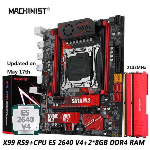 Planet Gates CHINA / Motherboard+CPU+RAM MACHINIST RS9 X99 Motherboard Combo Xeon E5 2640 V4 Kit LGA 2011-3 CPU DDR4 2*8G=16GB RAM 2133MHz NVME M.2 USB 3.0 Four Channel