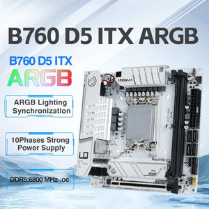 Planet Gates CHINA / Motherboards ERYING ITX B760i Gaming Motherboard ARGB LGA 1700 115x Support Core 12/13/14th i9/i7/i5/i3/Pentium Dual Channel DDR5 RAM White