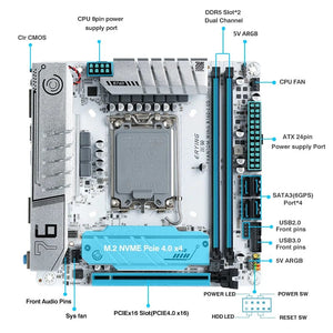 Planet Gates CHINA / Motherboards ERYING ITX B760i Gaming Motherboard ARGB LGA 1700 115x Support Core 12/13/14th i9/i7/i5/i3/Pentium Dual Channel DDR5 RAM White