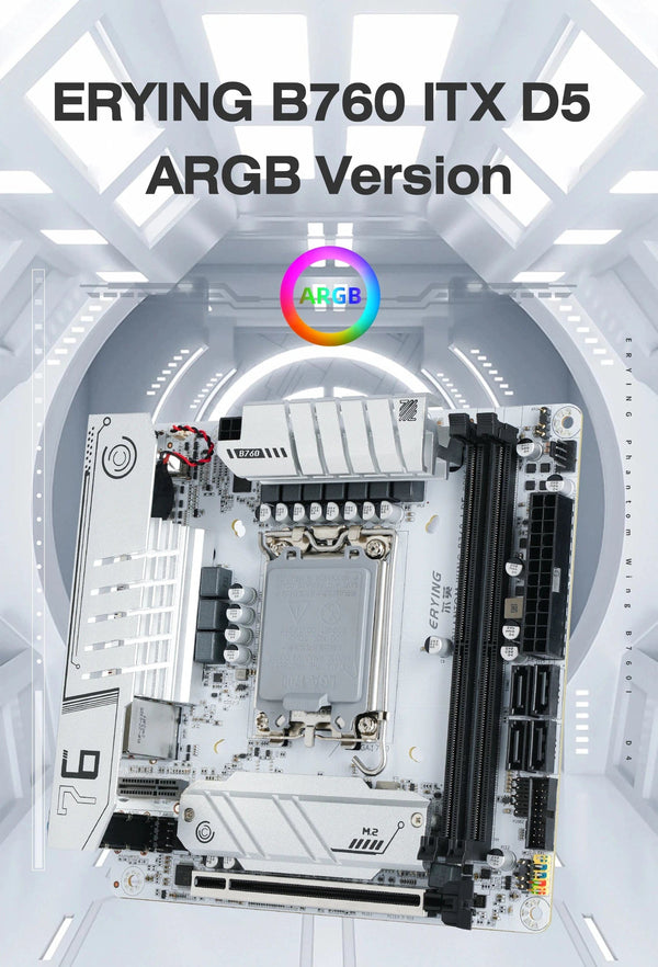 Planet Gates CHINA / Motherboards ERYING ITX B760i Gaming Motherboard ARGB LGA 1700 115x Support Core 12/13/14th i9/i7/i5/i3/Pentium Dual Channel DDR5 RAM White