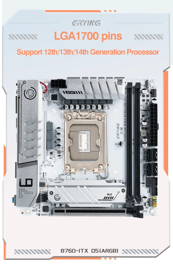 Planet Gates CHINA / Motherboards ERYING ITX B760i Gaming Motherboard ARGB LGA 1700 115x Support Core 12/13/14th i9/i7/i5/i3/Pentium Dual Channel DDR5 RAM White