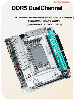Planet Gates CHINA / Motherboards ERYING ITX B760i Gaming Motherboard ARGB LGA 1700 115x Support Core 12/13/14th i9/i7/i5/i3/Pentium Dual Channel DDR5 RAM White