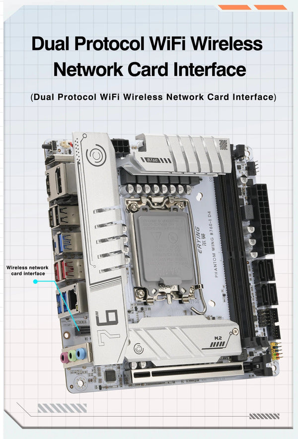 Planet Gates CHINA / Motherboards ERYING ITX B760i Gaming Motherboard ARGB LGA 1700 115x Support Core 12/13/14th i9/i7/i5/i3/Pentium Dual Channel DDR5 RAM White