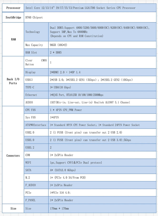 Planet Gates CHINA / Motherboards ERYING ITX B760i Gaming Motherboard ARGB LGA 1700 115x Support Core 12/13/14th i9/i7/i5/i3/Pentium Dual Channel DDR5 RAM White