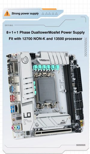 Planet Gates CHINA / Motherboards ERYING ITX B760i Gaming Motherboard ARGB LGA 1700 115x Support Core 12/13/14th i9/i7/i5/i3/Pentium Dual Channel DDR5 RAM White