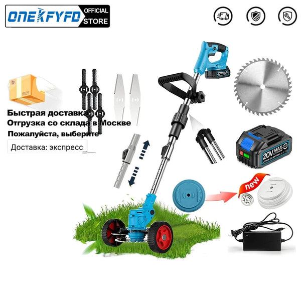 Planet Gates CHINA / two big battery Electric Lawn Mower 21V Cordless Grass Trimmer Length Adjustable Cutter Household Garden Tools Compatible Makita 18V Battery