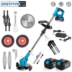 Planet Gates CHINA / two big battery Electric Lawn Mower 21V Cordless Grass Trimmer Length Adjustable Cutter Household Garden Tools Compatible Makita 18V Battery