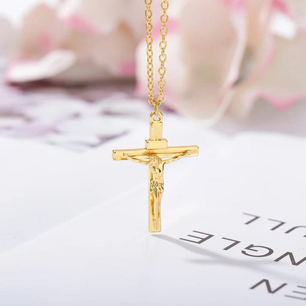 Planet Gates Christian Jesus Cross Necklace For Women Men Stainless Steel Chains Choker Religion Cross Pendants Jewelry Prayer Baptism Gifts
