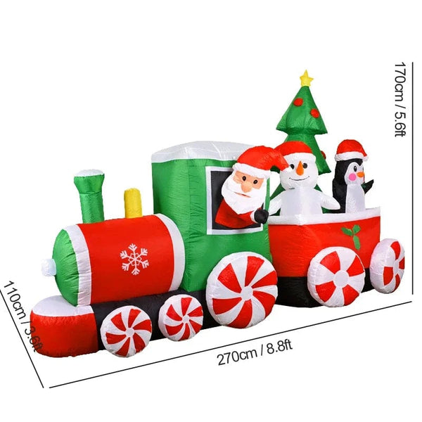 Planet Gates Christmas Decoration Inflatable Train Santa Claus Snowman Length 8.8ft Inflatable Toys with LED Lights Outdoor Garden Ornament