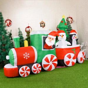 Planet Gates Christmas Decoration Inflatable Train Santa Claus Snowman Length 8.8ft Inflatable Toys with LED Lights Outdoor Garden Ornament