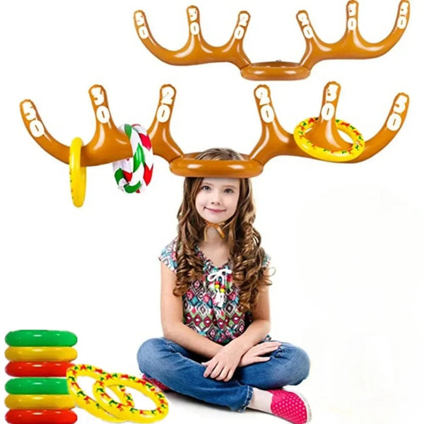 Planet Gates Christmas Game Inflatable Funny Reindeer Antler Hat Ring Toss Toys Christmas New Year Children Gift Inflated Party Games Toys